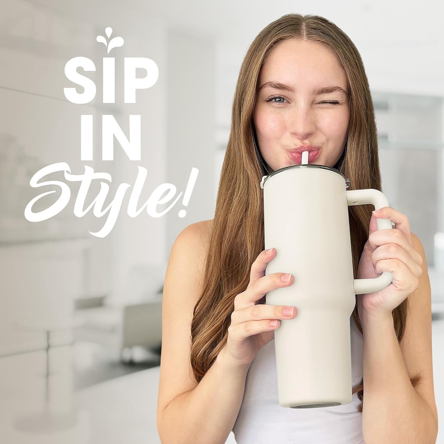 Insulated Travel Tumbler with Handle & Straw – 1200ml Large Capacity Stainless Steel Mug