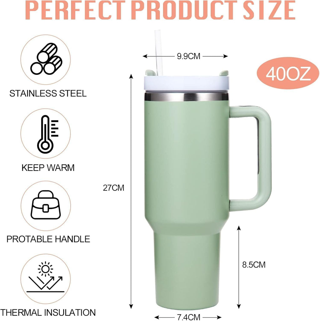 Insulated Travel Tumbler with Handle & Straw – 1200ml Large Capacity Stainless Steel Mug