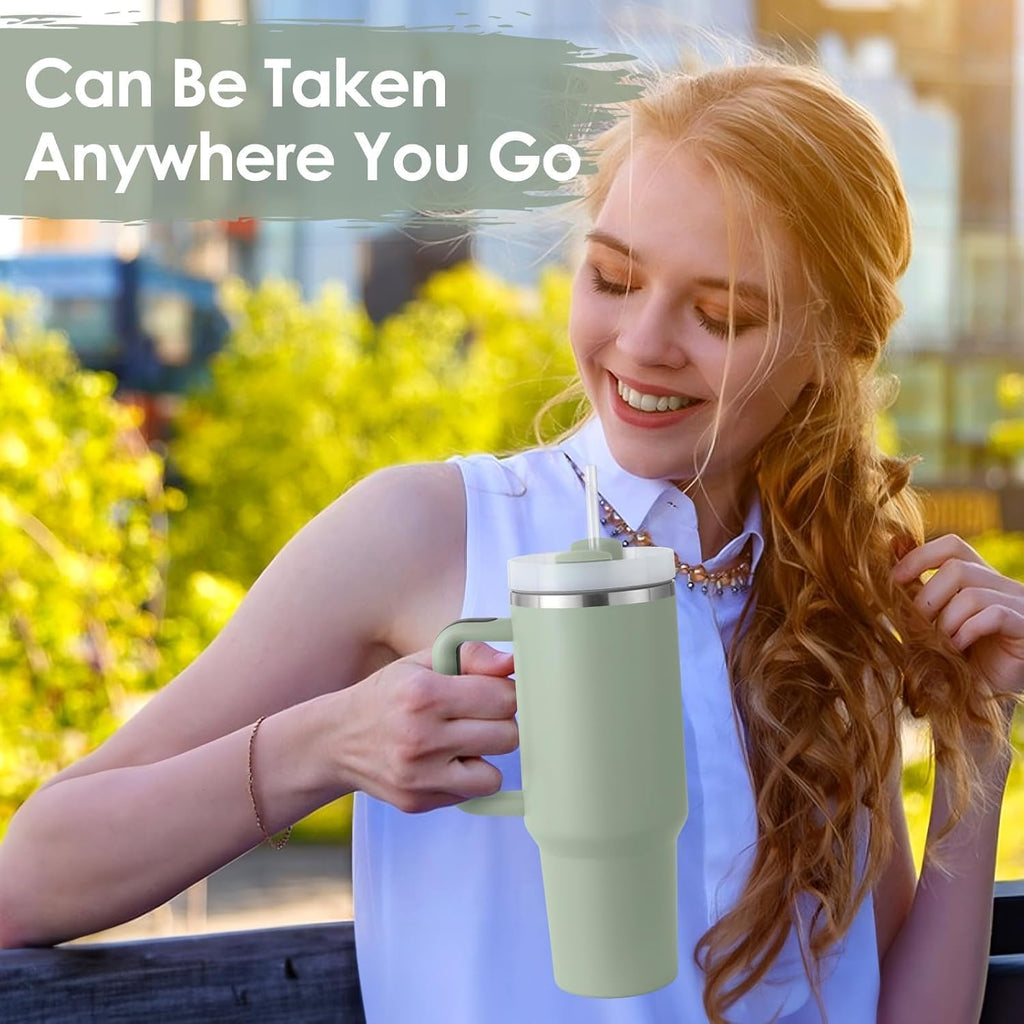 Insulated Travel Tumbler with Handle & Straw – 1200ml Large Capacity Stainless Steel Mug