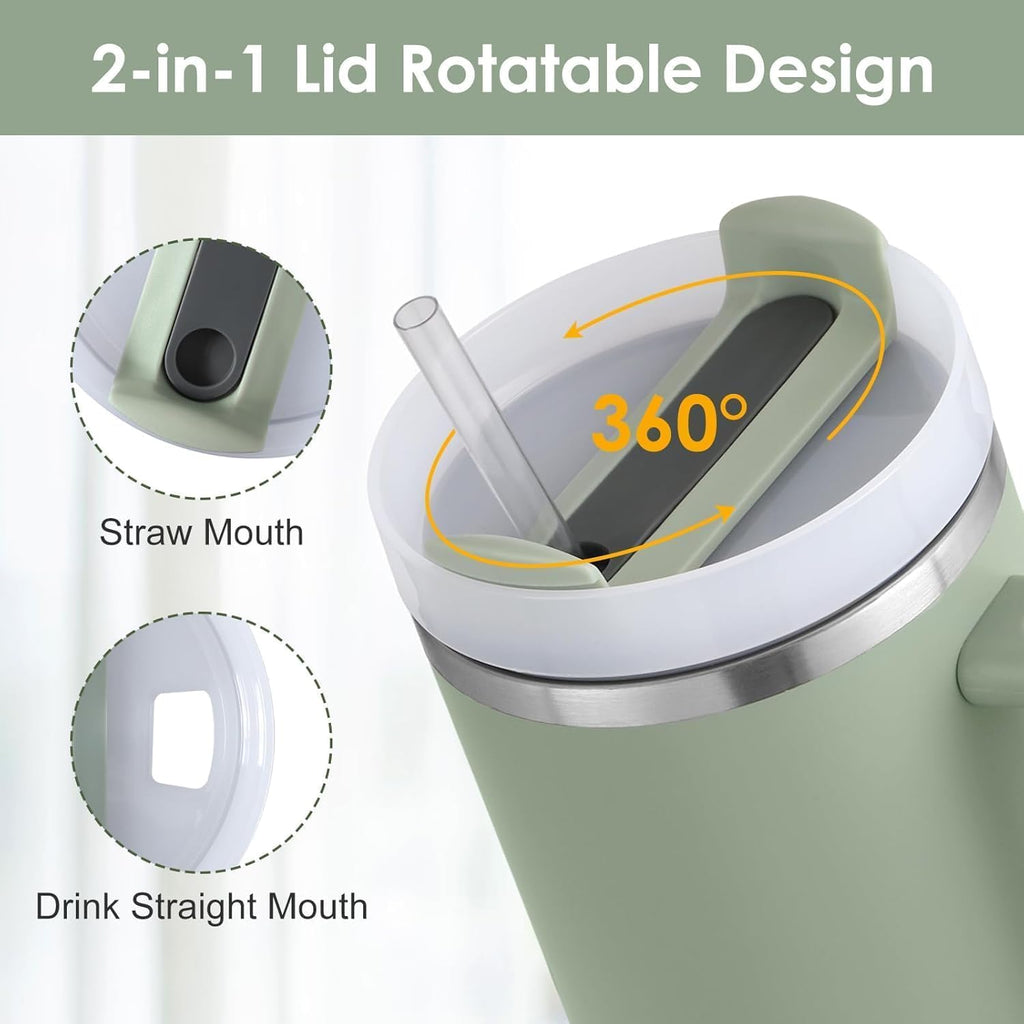 Insulated Travel Tumbler with Handle & Straw – 1200ml Large Capacity Stainless Steel Mug