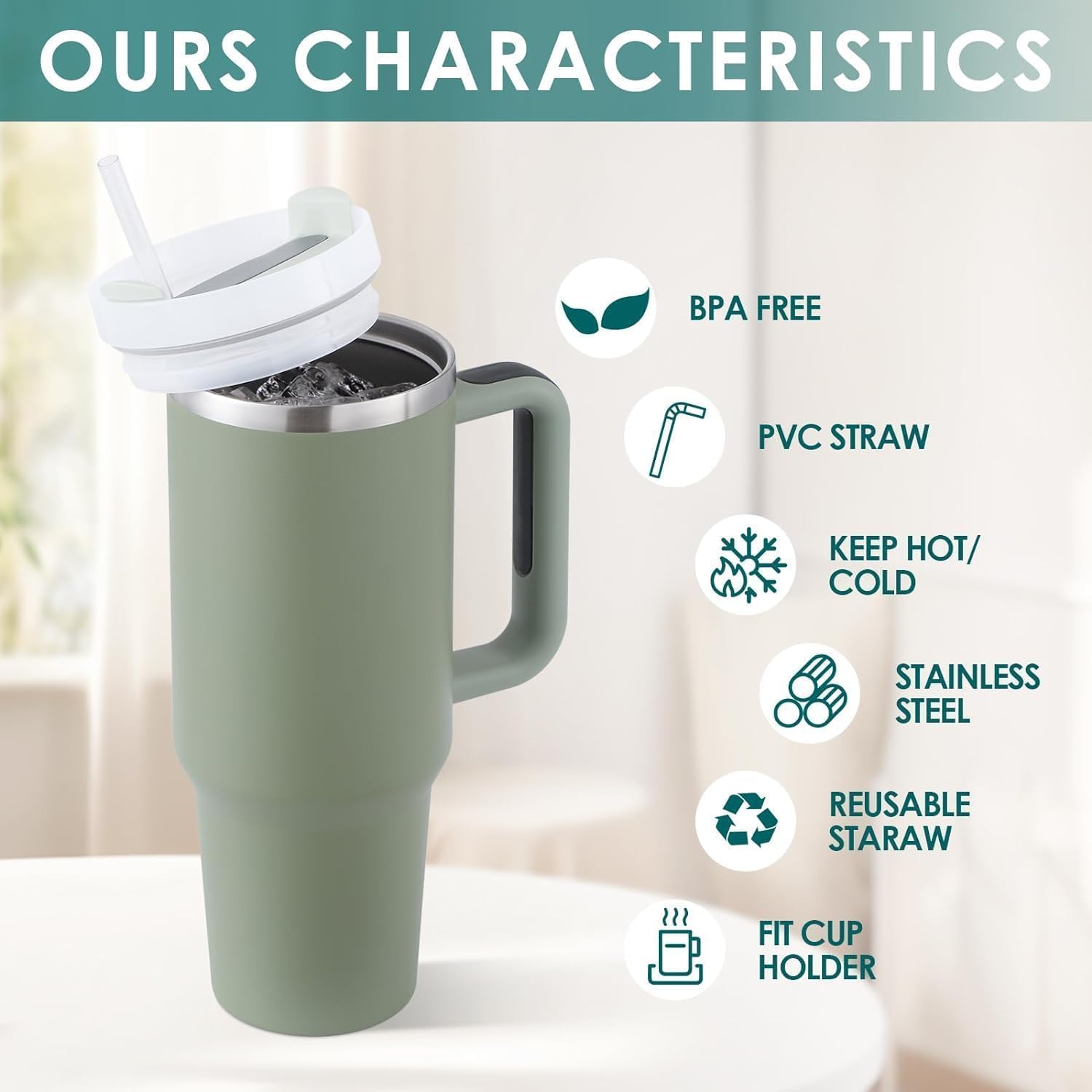 Insulated Travel Tumbler with Handle & Straw – 1200ml Large Capacity Stainless Steel Mug